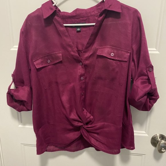 Women's Linen Twist-Hem Blouse - Picture 1 of 5